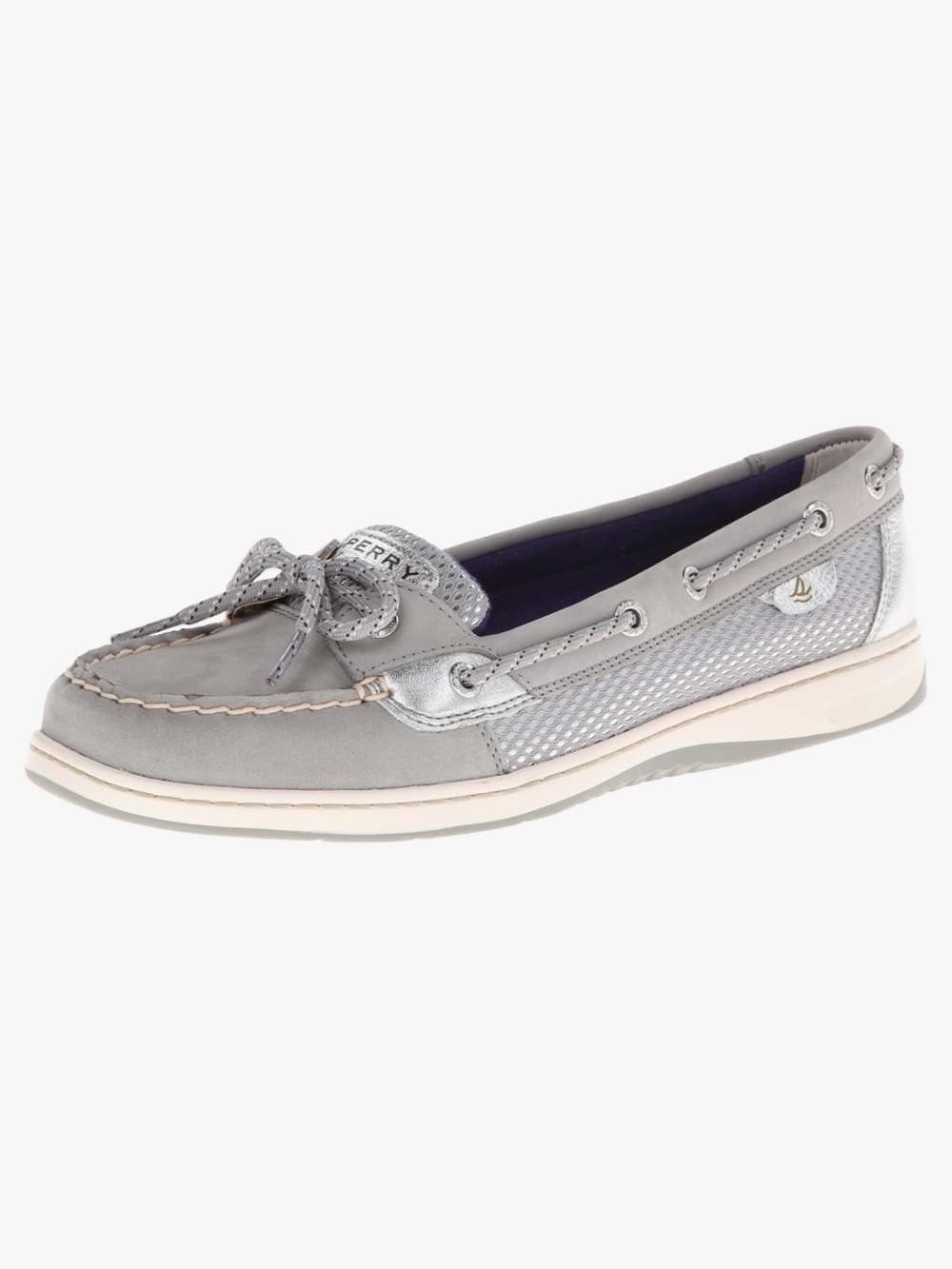 Sperry Grey Silver Metallic Leather Angelfish Slip On Boat Shoe Loafers Size 7
